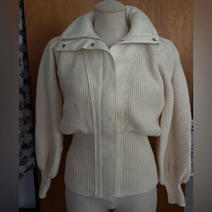 SACAI sz 1 S Thick Knit Wool Sweater Zip Up Cream Off White Long Sleeve